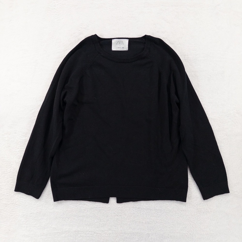 Zara Kids Girls Sweater Size 13-14 Black Knit Raglan Long Sleeve Split Hem Top